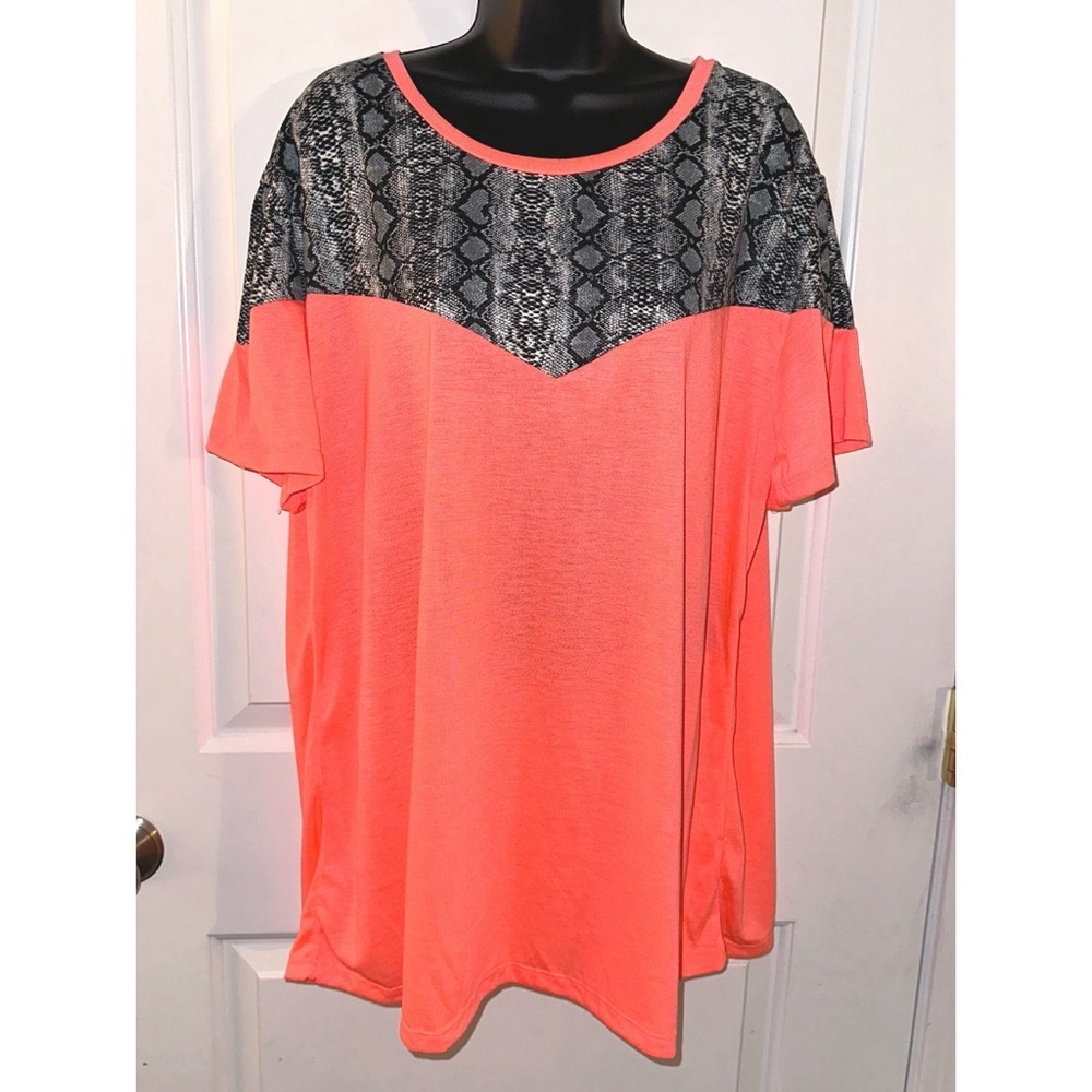 Grace & Emma neon orange with snake print accents top